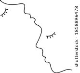 Two faces line illustration. Couple in love. One line drawing