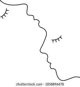 Two faces line illustration  Couple in love  One line drawing