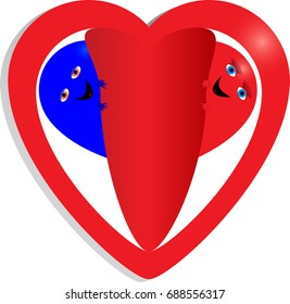 Two faces look out of the heart; vector illustration
