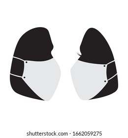 Two faces in medical masks in profile. Isolated vector flat illustration. Virus protection concept.