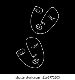 Ilustración de línea minimalista de dos caras. Fondo negro. Dibujo de una línea.