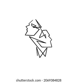 two faces one line vector illustration art hand draw .
