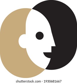 
two faces in one. simple logo. person. face profile. icon. 
abstract.
abstraction.