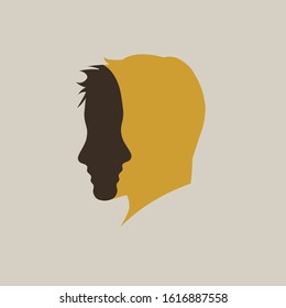 Two faces in one. Vector sign abstract dual personality,  duplicity concept