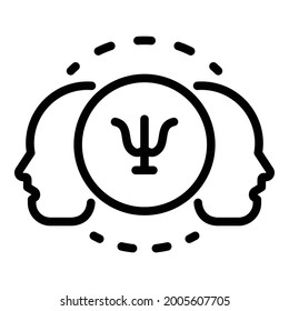 Two faces and psychology icon. Outline two faces and psychology vector icon for web design isolated on white background