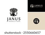 Two Faces Sculpture of Janus God, Ancient Roman Myth logo design
