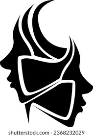 Two faces tattoo, tattoo illustration, vector on a white background.