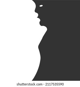 Two faces upside down. Black and white vector illustration. Double image.