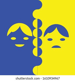 Two Facial Expression Happy and Sad in Blue and Yellow Color Background Illustration Seemless