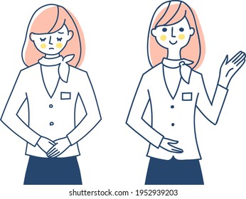 Two facial expressions of a business woman in uniform