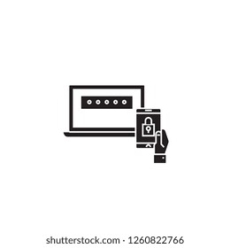 Two factor authentication black vector concept icon. Two factor authentication flat illustration, sign