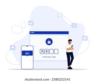 Two factor authentication concept illustration. Suitable for landing page, ui, web, App intro card, editorial, flyer, and banner.