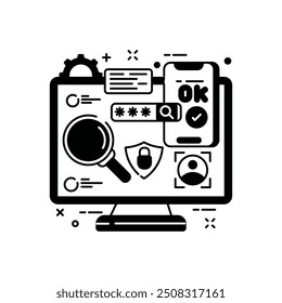 Ícone de glifo de autenticação de dois fatores, ilustração de vetor