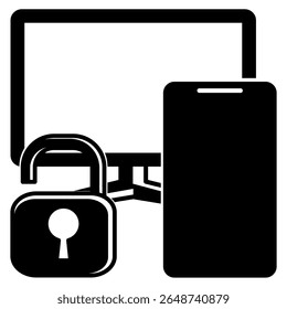 Two Factor Authentication icon represented by monitor, padlock, smartphone Black Filled style.