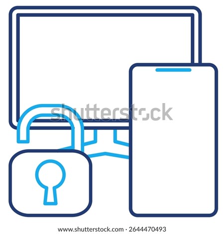 Two Factor Authentication icon represented by monitor, padlock, smartphone Dual Line style.