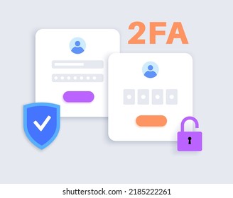 Two factor authentication. Information protection concept. Security of online accounts using a multi factor method for login with username and password. Personal identification 2fa vector