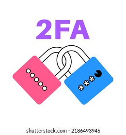 Two factor authentication. Information protection concept. Security of database using a multi factor method for login with username and password. Personal identification 2fa flat vector illustration