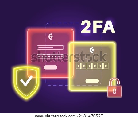 Two factor authentication. Information protection concept. Security of online accounts using a multi factor method for login with username and password. Personal identification 2fa vector illustration