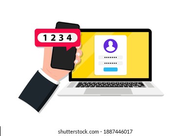 Two factor or multi factor authentication in smartphone and laptop. Duo verification. Verify permission request. 2FA password secure notice login verification with push code sms. Two step identity