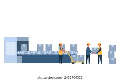 two factory operator controls with Industrial workers the conveyor automatic production line with assembly line Smart industry manufacturing technology