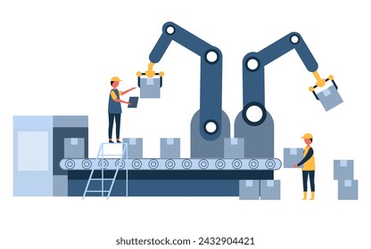 two factory operator controls with Industrial workers the conveyor automatic production line with assembly line Smart industry manufacturing technology