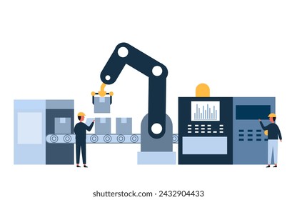 two factory operator controls with Industrial workers the conveyor automatic production line with assembly line Smart industry manufacturing technology