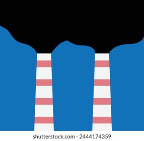 Two Factory Pipes Polluting the Air. Environment and industrial constructions concept vector