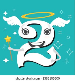 Two - Fairy wings with number, celebration background.