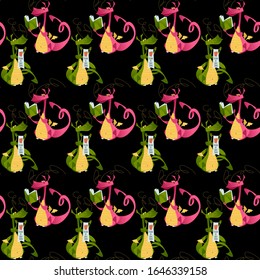 Two fairy-tale dragons. Diada de Sant Jordi (the Saint George’s Day). Seamless background pattern. Vector illustration 