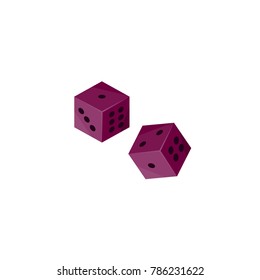Two falling casino dices, gambling devices, flat style vector illustration isolated on white background. Cartoon flat illustration.