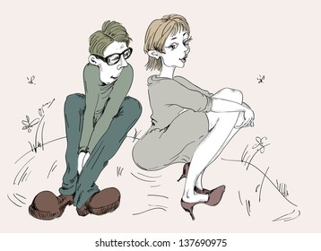 two falling in love sit on a hill