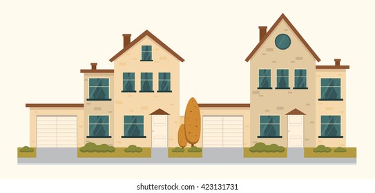 Two family house and apartment banners on the background
