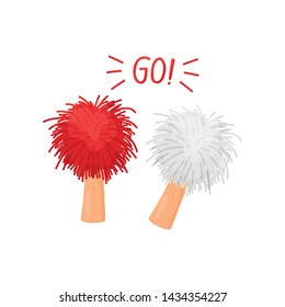 Two fan pompon in hand. Vector illustration on white background.