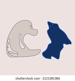 Two fantastic beasts, one beige, the other blue.
