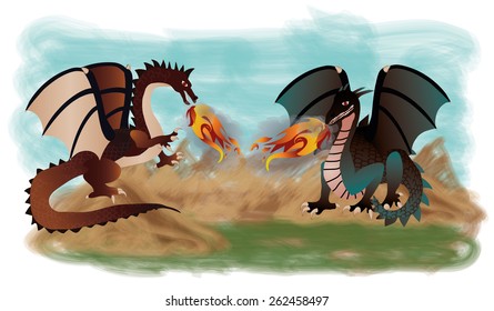 Two fantastic dragons, vector illustration