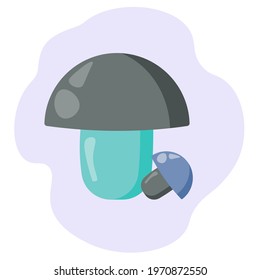 Two fantasy mushrooms in a cartoon style, unusual cap mushrooms in blue-gray shades for design vector illustration