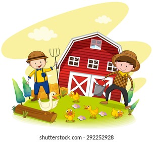 Two farmers working on the farm