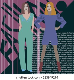 two fashion models on pink&black background