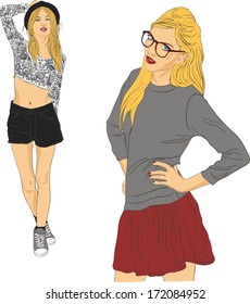 Two fashionable girl illustration