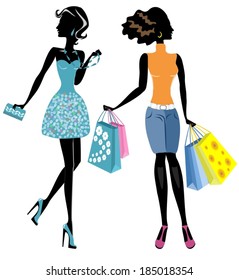 Two fashionable girls with packages