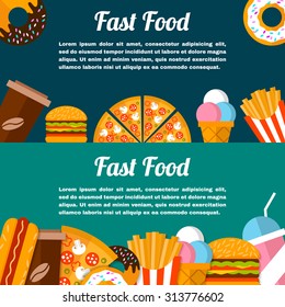 Two fast food banners in flat style. 