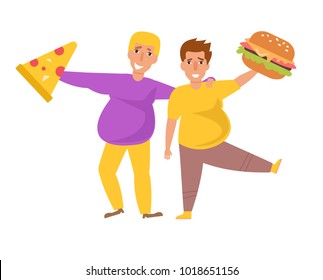 Two fat friends. Vector. Cartoon. Isolated art on white background. Flat