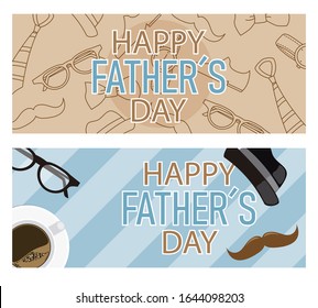 Two father's day baners. Man objects