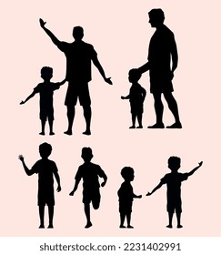 two fathers and six kids silhouettes characters