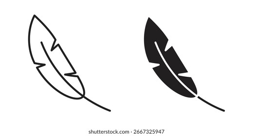 Dos iconos de plumas: una línea de arte, un negro sólido. Perfecto para proyectos de diseño que necesiten naturaleza o Elementos de escritura.