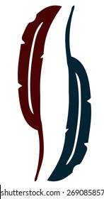 Two Feather Silhouettes, Vector Illustration isolated on White Background. 