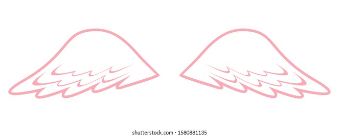 Two feather wings isolated on white background. Angel wings, Cupid, vector stock illustration.