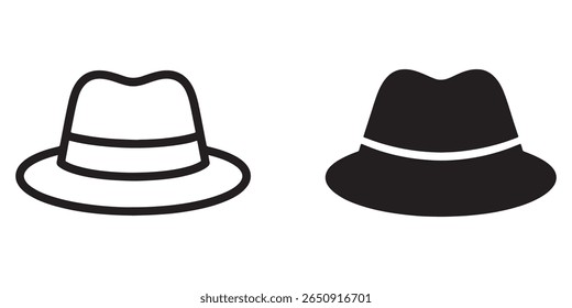 Two fedora hats one outline and one solid black silhouette