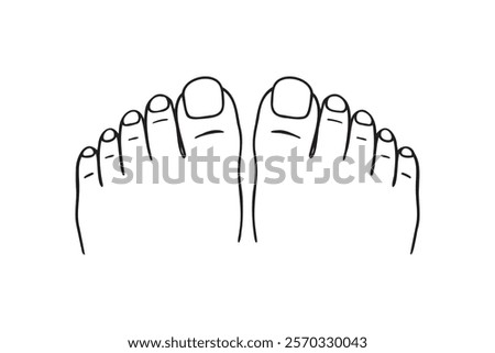 two feet top view, toes, nails, pedicure doodle hand drawn icon. Outline drawing two feet top view, toes, nails, pedicure line clipart symbol. Vector illustration