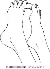 Two feet touching each other. Hand drawn illustration